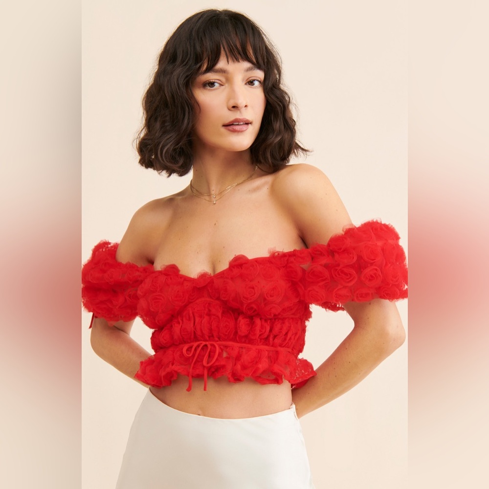 FOR LOVE & LEMONS RED HANNAH CROP TOP Size XXS NWT
